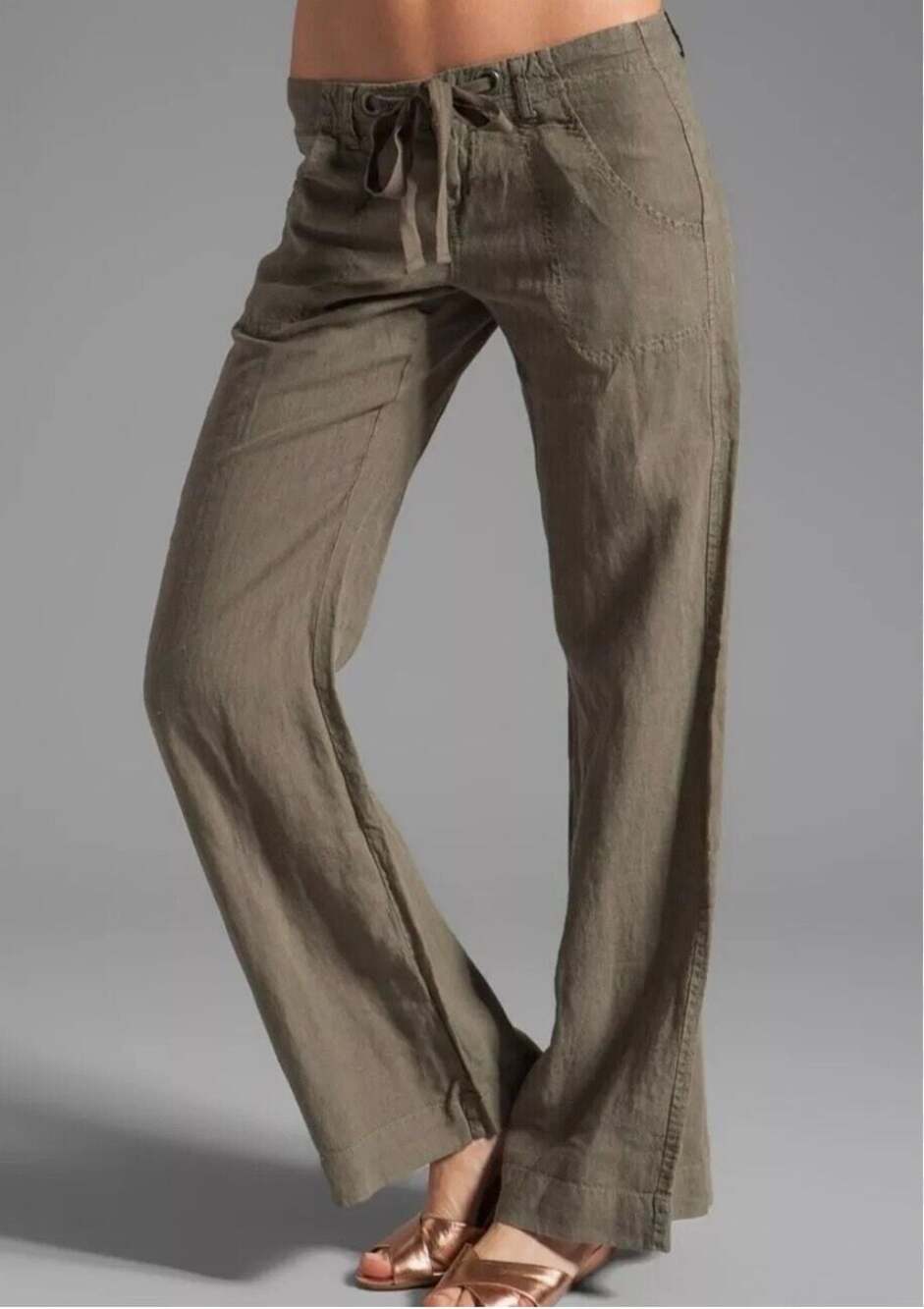 Sanctuary Clothing Brown 100% Linen Wide Leg Drawstring Trouser Pants Size 29